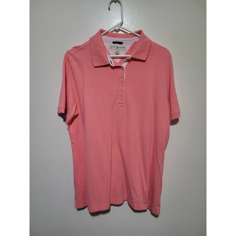 Tommy Hilfiger Polo Shirt Womens 1X Coral Pink Excellent Short Sleeve Cotton
